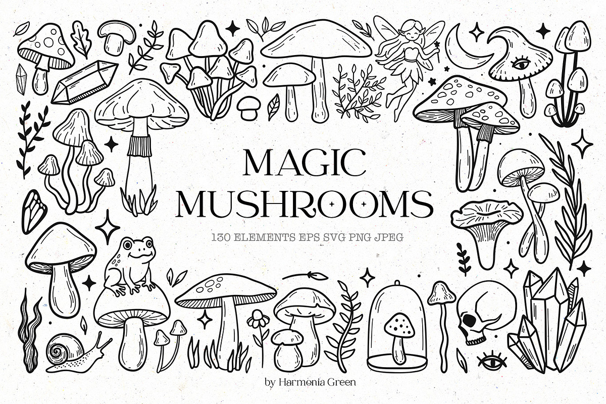 Magic mushrooms line art, a Food Illustration by harmonia_green_art (Photo 1 of 11)