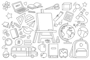 Back to School Line Doodle Set, an Education Illustration by Lemberg Vector