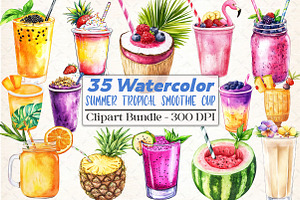Summer Tropical Smoothie Cup Clipart, an Illustration by DreamCafeArt