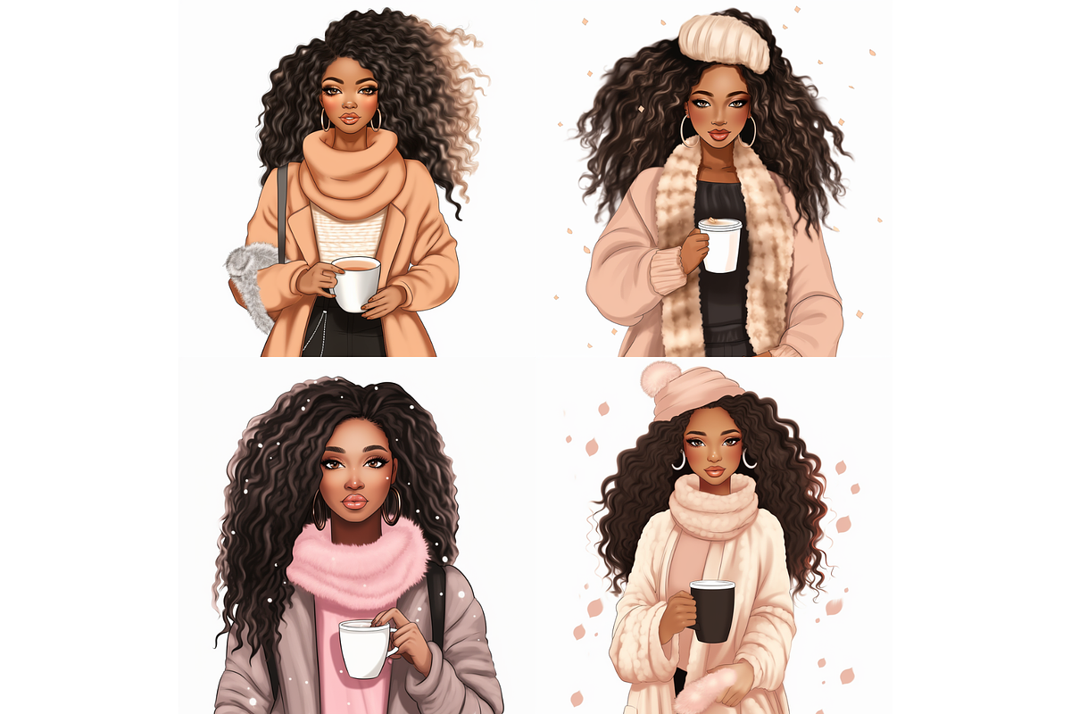 Prompt Winter Fashion Girl Clipart, a Decorative Illustration by Creative design (Photo 2 of 7)