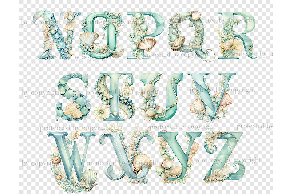 Seashell Alphabet | Pearl Clipart, an Animal Illustration by GlamArtZhanna (Photo 5 of 5)