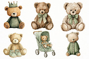 watercolor green teddy bear clipart, an Illustration by Designworld (Thumbnail 2 of 5)