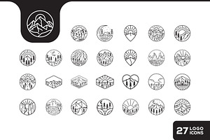 mountain line vintage badge icon, an Outline Icon by devastd