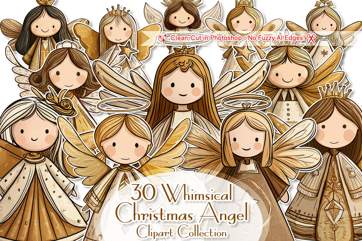 30 Whimsical Christmas Angel Clipart, a Seasonal Illustration by V Design Creator (Photo 1 of 10)