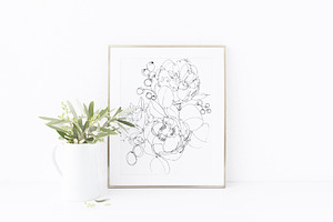 Peony Flowers Hand Drawn Card