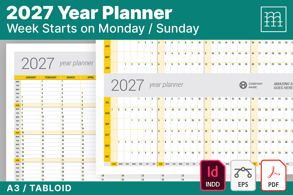 Year Planner 2027 (YP025-27), a Stationery Template by mikhailmorosin (Photo 1 of 5)