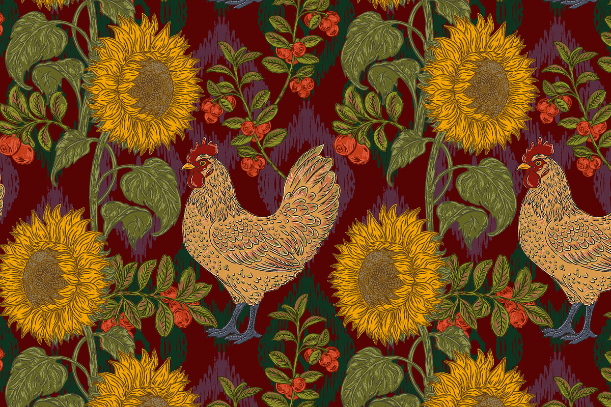 Sunflowers Cranberries and Hen, a Pattern Graphic by NayaChu (Photo 9 of 9)