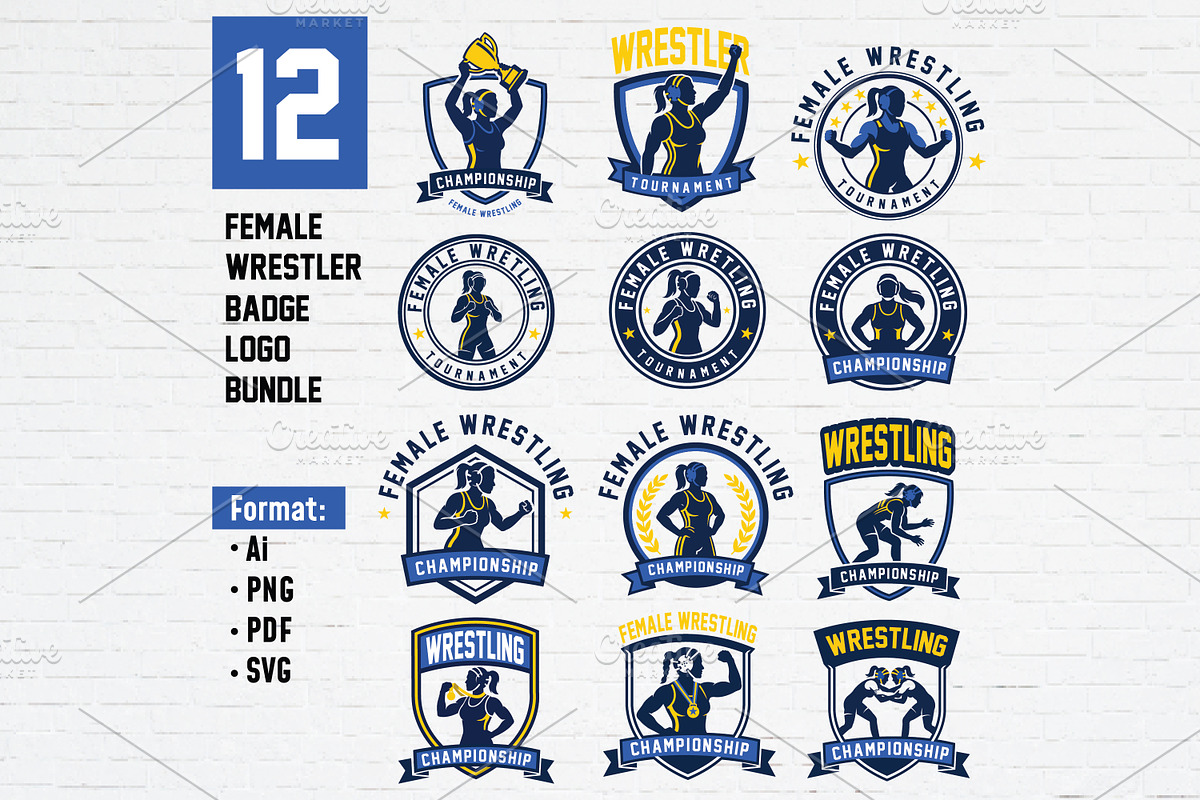 Female Wrestling Badge Emblem Bundle, a Branding & Logo Template by Guavanaboy (Photo 1 of 3)