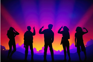 Silhouette of people at concert or, an Illustration by Lermont51