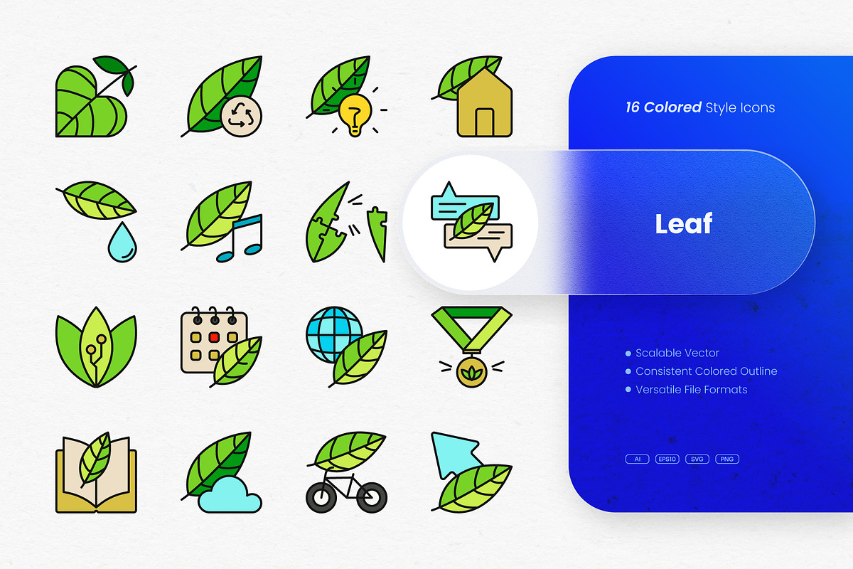 Leaf Colored Icons, an Outline Icon by cidcud_graphic