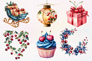 Midnight Cherry Christmas Clipart, an Illustration by Dream Creation (Thumbnail 2 of 7)