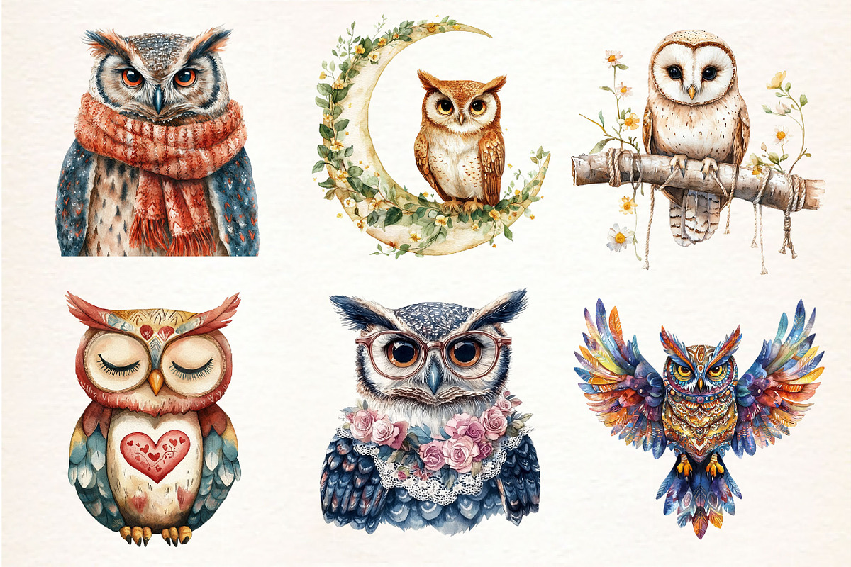 Boho Owl Sublimation Clipart, an Illustration by Dream Creation (Photo 2 of 7)