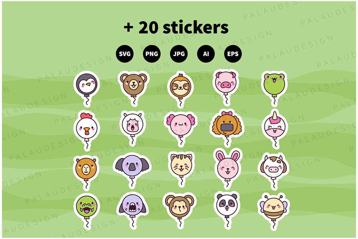 Cute Kawaii Balloons Animals Outline, an Animal Illustration by Palau (Photo 12 of 12)