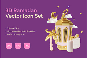 3d Ramadan Icons Set Vector, an Object 3D Model by 35lab