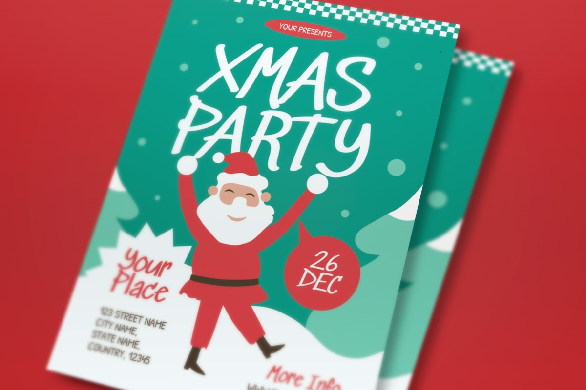 Green Quirky Xmas Party Flyer Set, a Flyer Template by graphicook (Photo 2 of 3)