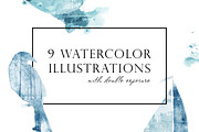 Watercolor blue illustrations, an Illustration by WinWinFolly (Thumbnail 1 of 7)