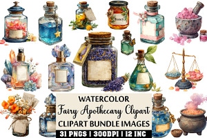 Fairy Apothecary Watercolor Clipart, an Illustration by Craft Nest