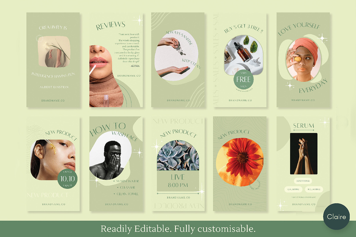 Green Skincare Instagram Creator Kit, a Social Media Template by Clairee Design Studio (Photo 5 of 7)