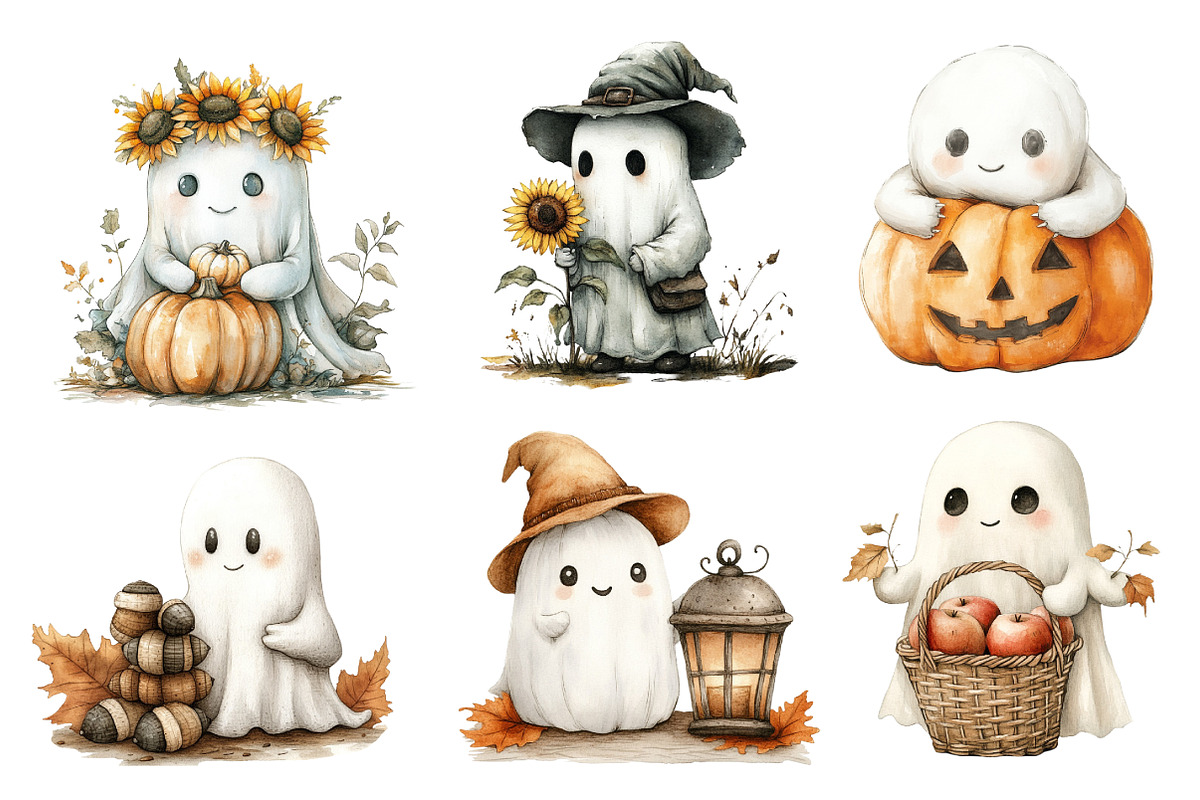Cute Boho Fall Ghost Clipart, an Illustration by Dream Creation (Photo 6 of 7)