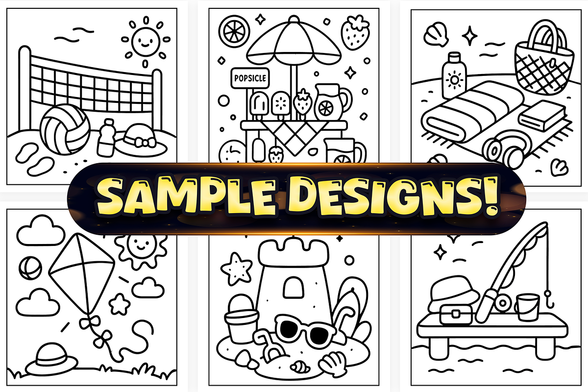 Bold Easy Summer Fun Coloring Page, a Seasonal Illustration by Craftsbeefy (Photo 2 of 4)