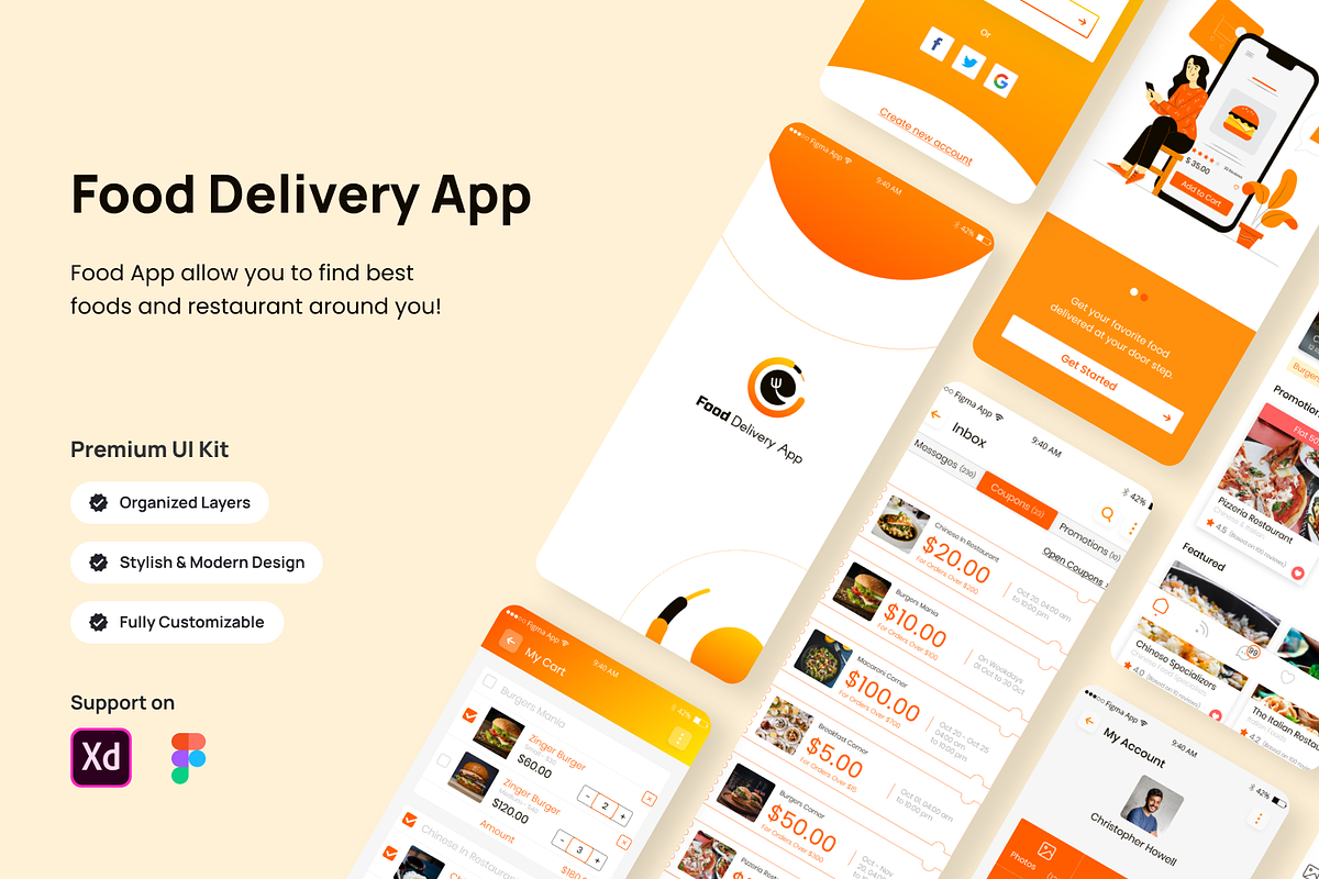 Food Delivery App - Figma & XD UI, a Templates & Theme by Basma Designs (Photo 1 of 7)