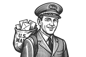 male Mail Carrier with Bag of, a Person Illustration by AlexArt