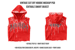 Vintage Cut Off Hoodie Mockup PSD