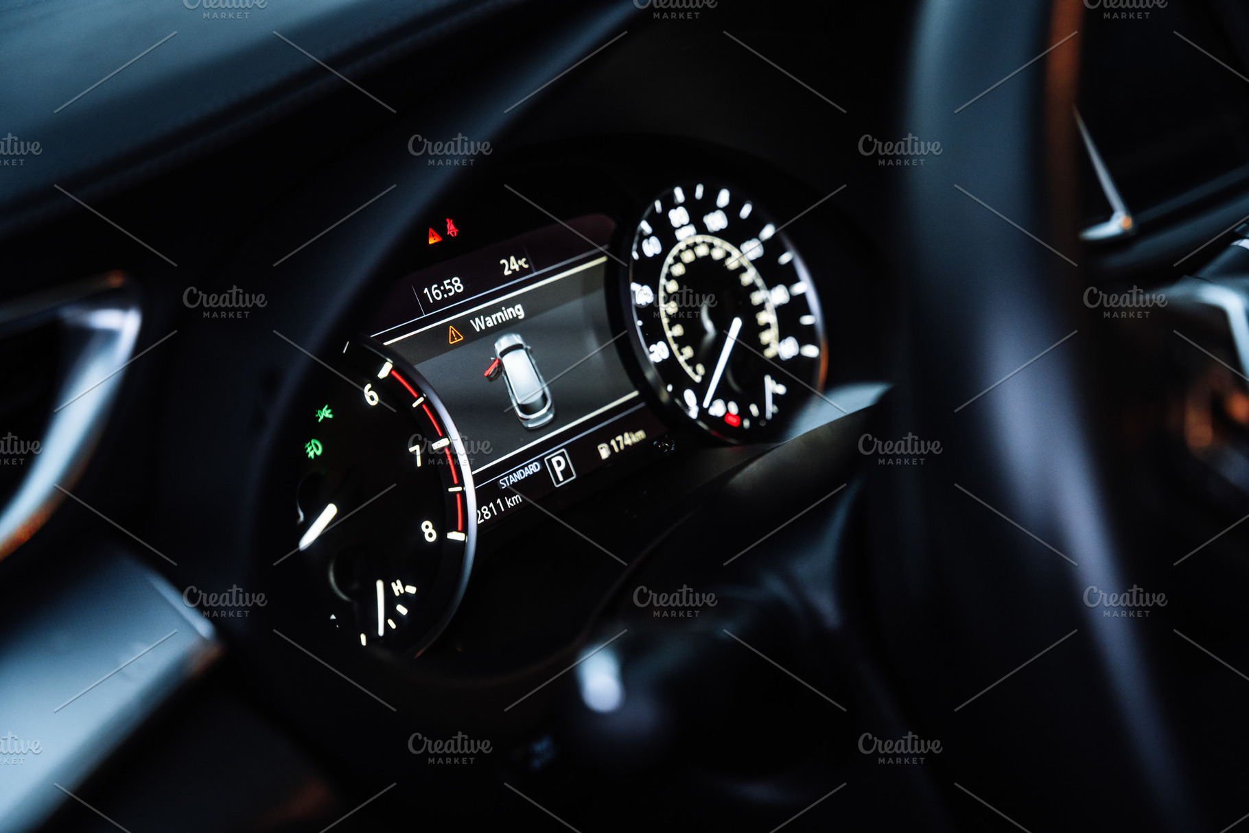 Modern Car Dashboard with Digital Instrument Cluster at Night, a Transportation Photo by Red Hot Chili Pepper Shop