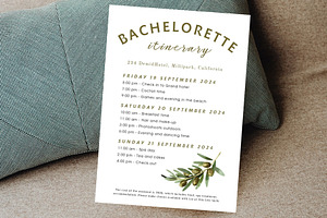 Olives Bachelorette itinerary card, a Stationery Template by EvaTemplates