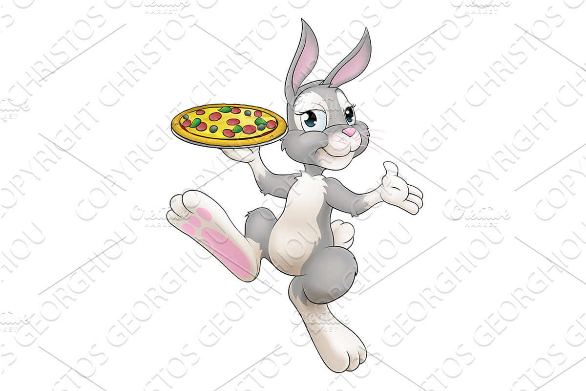 Easter Bunny Rabbit Cartoon Pizza, an Illustration by Christos Georghiou
