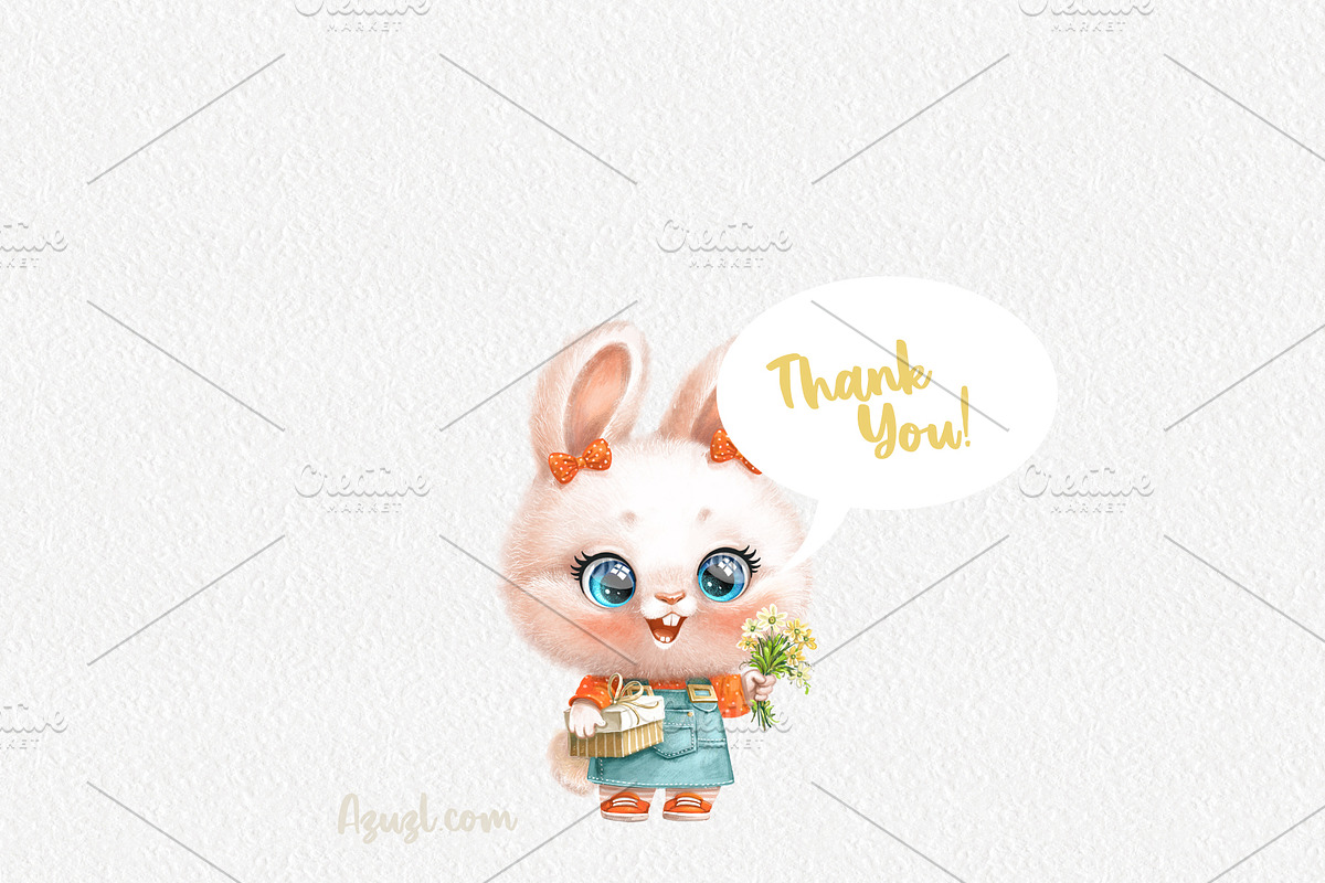 Cartoon white rabbits with gifts, an Animal Illustration by Azuzlikus (Photo 3 of 3)