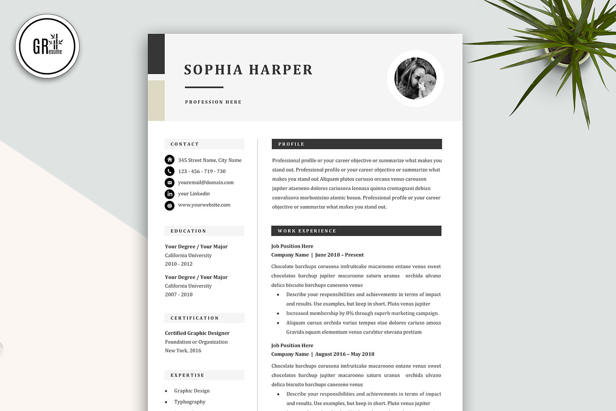 Resume CV Template for Word, a Resume Template by GResume (Photo 2 of 7)