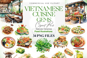 Watercolor Vietnamese Food Clipart