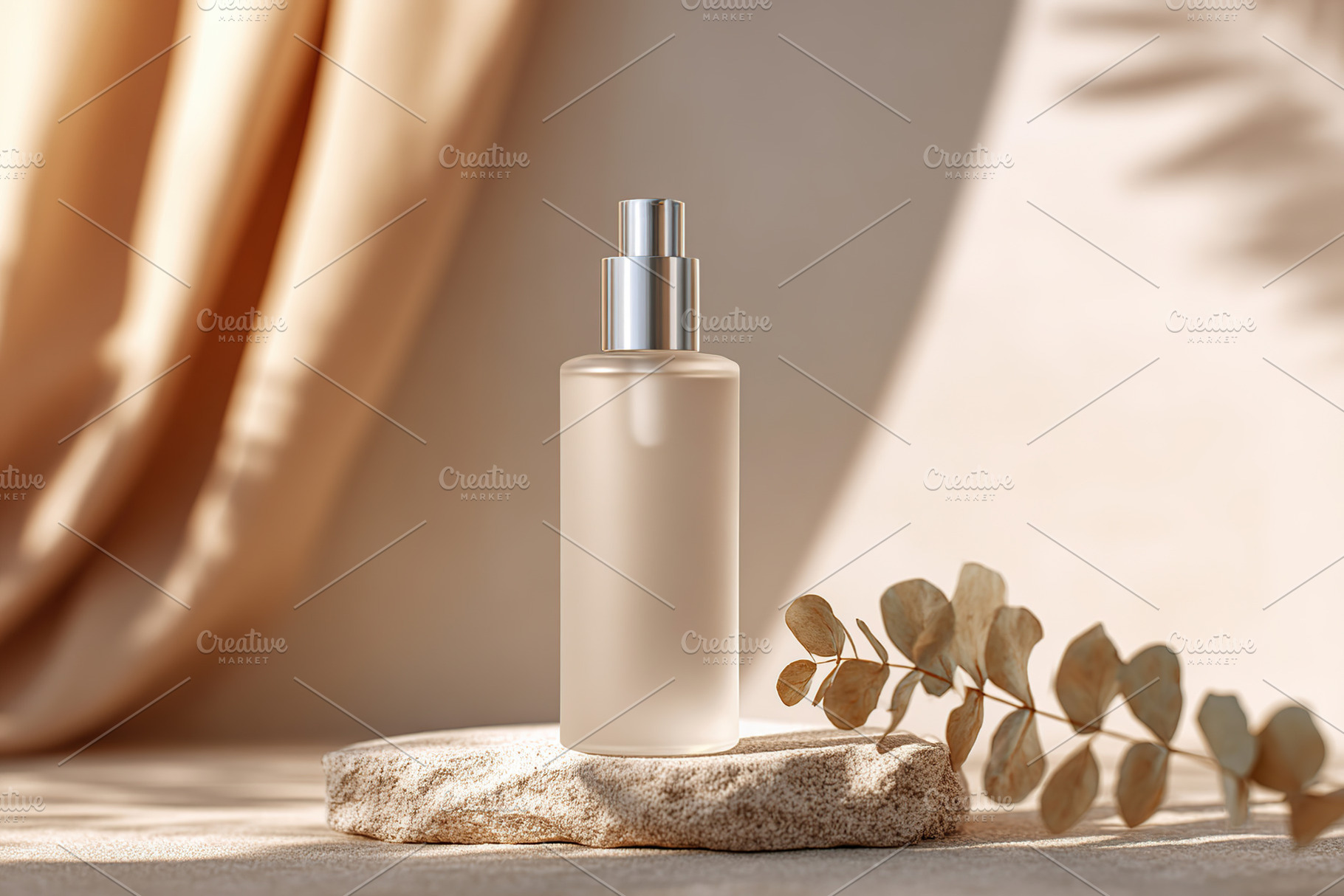 Elegant skincare product displayed on natural surface with soft, warm lighting, a Photo by AlyaAnd