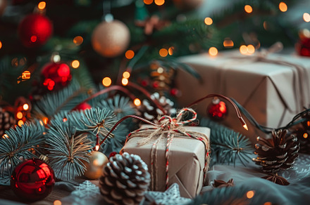 A beautifully adorned Christmas tree, a Photo by Tanuart