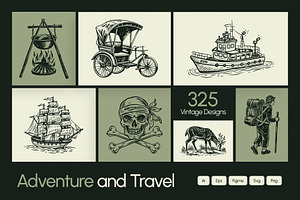 325 Vintage Adventure and Travel, a Transportation Illustration by Creative Stall