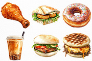 Watercolor Street Food Clipart, an Illustration by Craft Nest (Thumbnail 4 of 6)