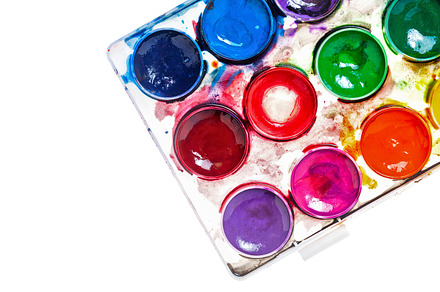 Paintbox containing watercolor, green, and yellow, an Arts & Entertainment Photo by Elena Vagengeim