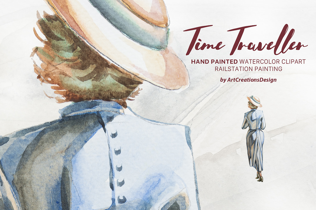 Watercolor Time Traveller Clipart, a Transportation Illustration by ArtCreationsDesign (Photo 9 of 12)