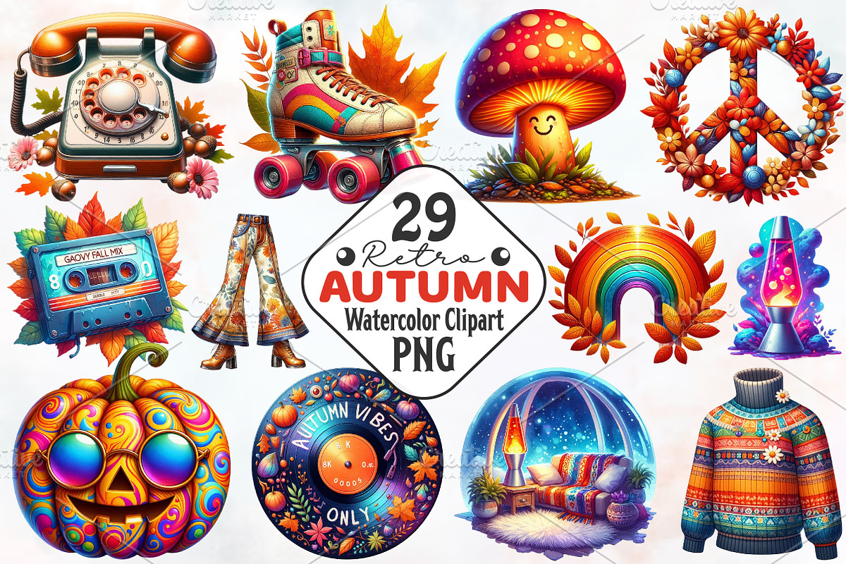 Retro Autumn Sublimation Clipart, an Illustration by RobertsArt (Photo 1 of 7)
