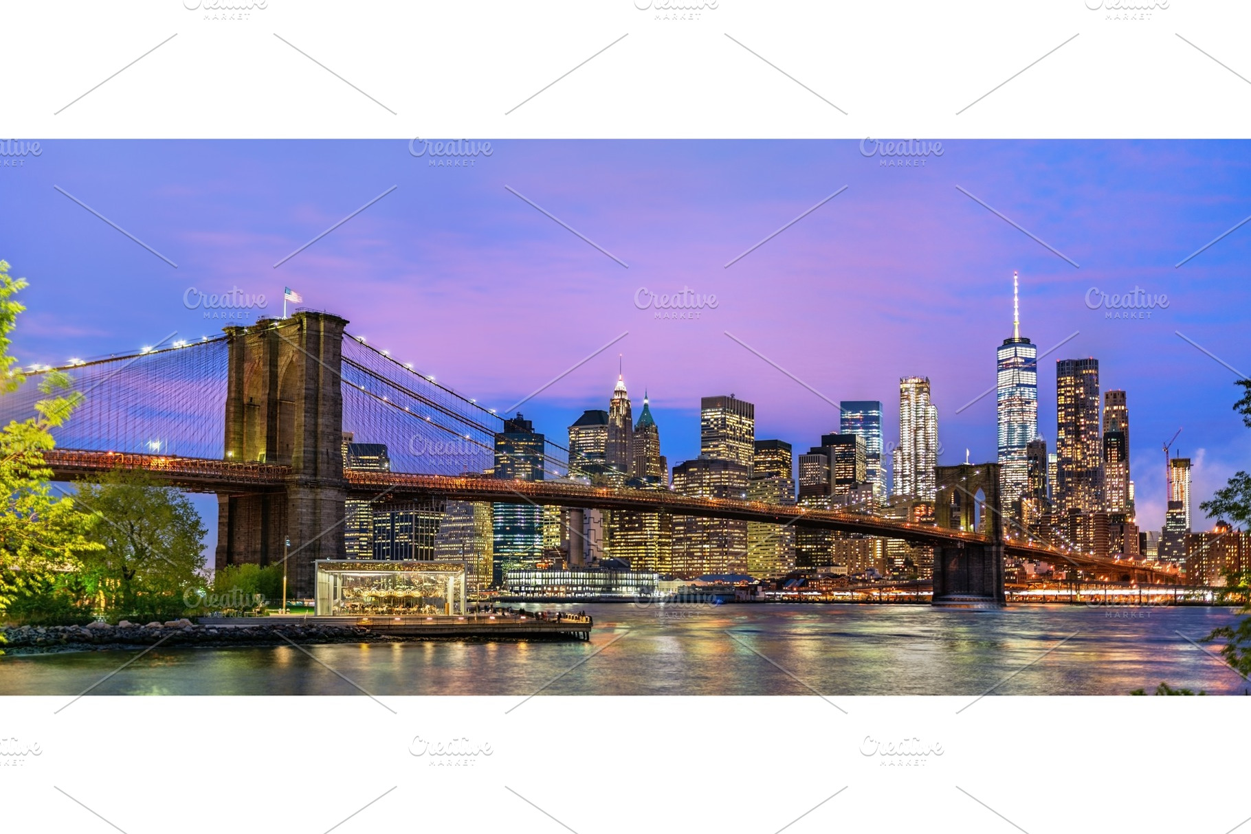 Brooklyn bridge and manhattan at sunset new york usa containing city, an Architecture Photo by Leonid Andronov