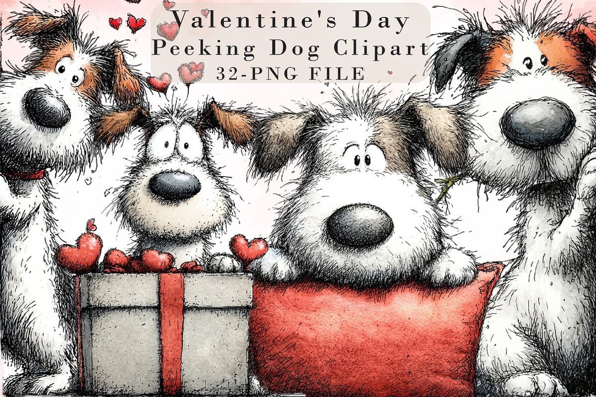 Funny Valentine Peeking Dog Clipart, an Illustration by Libby Wishes (Photo 1 of 8)