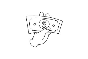 A hand holding a dollar bill outline, an Object Illustration by GraphiShop