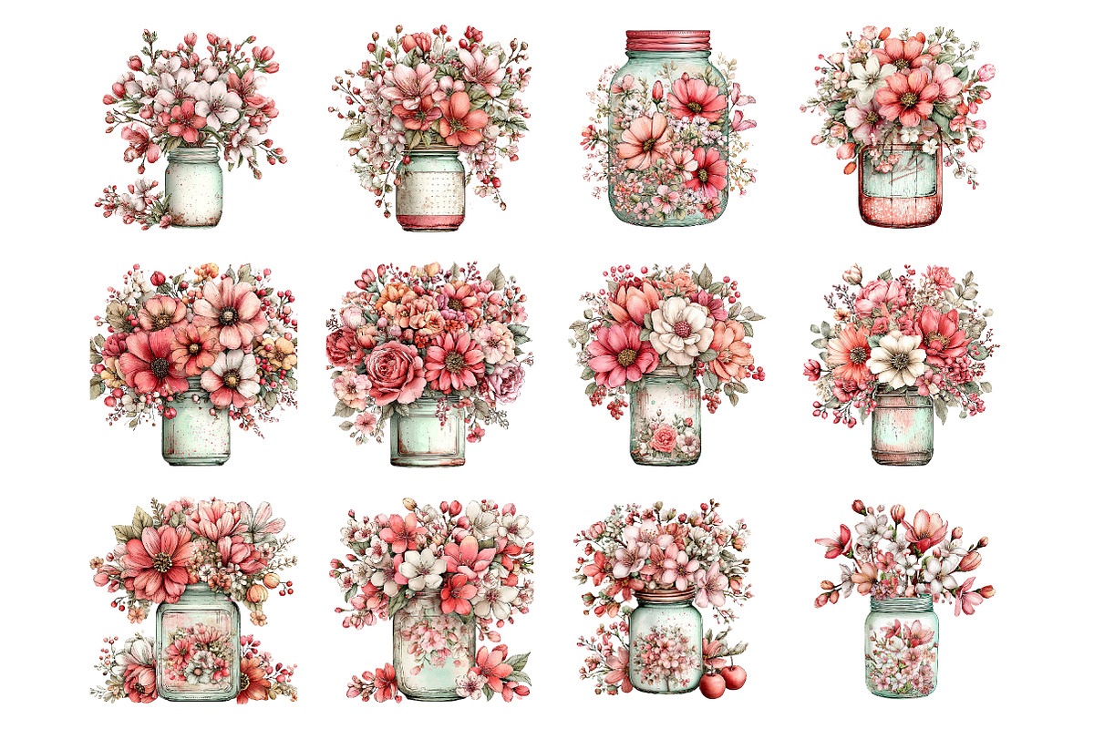 Spring flowers mason jar clipart, an Illustration by SinaCreation (Photo 2 of 11)