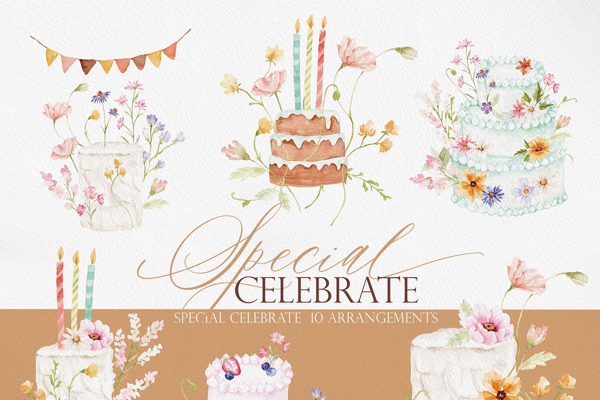 Watercolor Clipart-SPECIAL CELEBRATE, a Decorative Illustration by Beigetime (Photo 9 of 10)