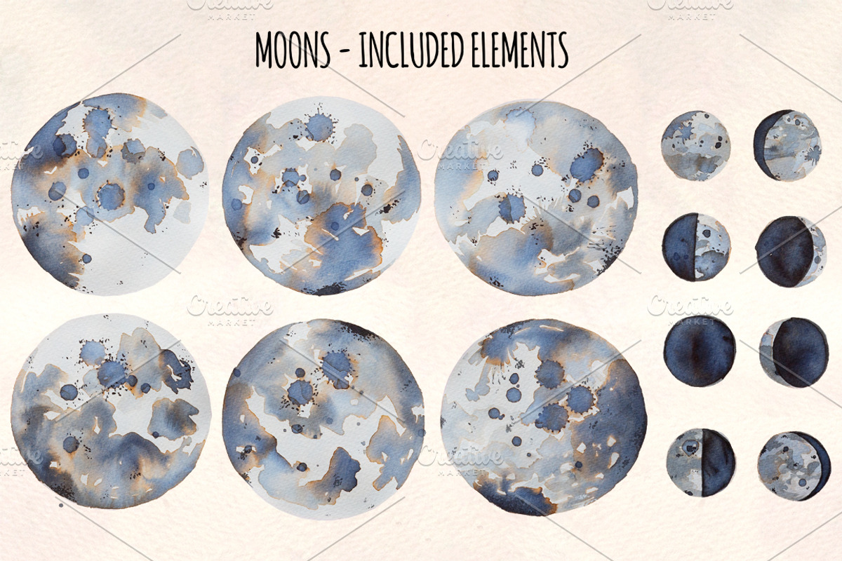 14 Moon Phases Watercolor Graphics, a Seasonal Illustration by Violet LeBeaux (Photo 2 of 3)