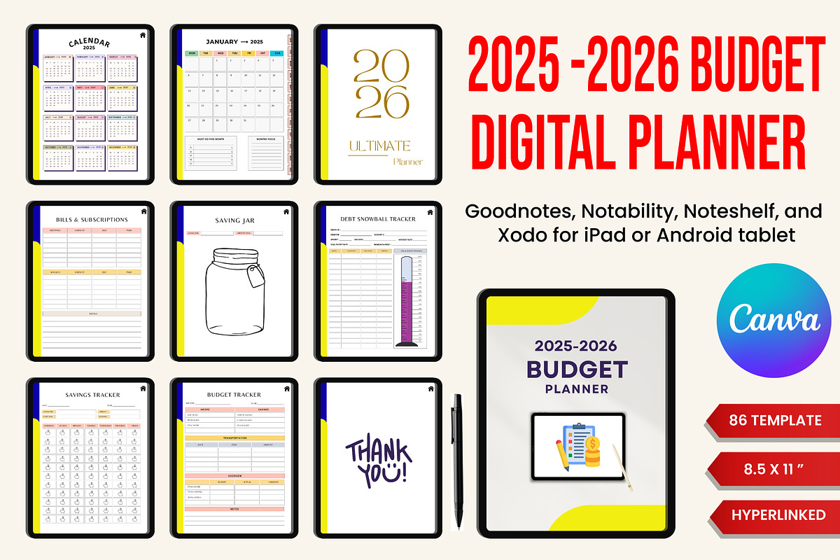 Digital 2025-2026 Budget planner, a Stationery Template by Designmela01 (Photo 1 of 9)