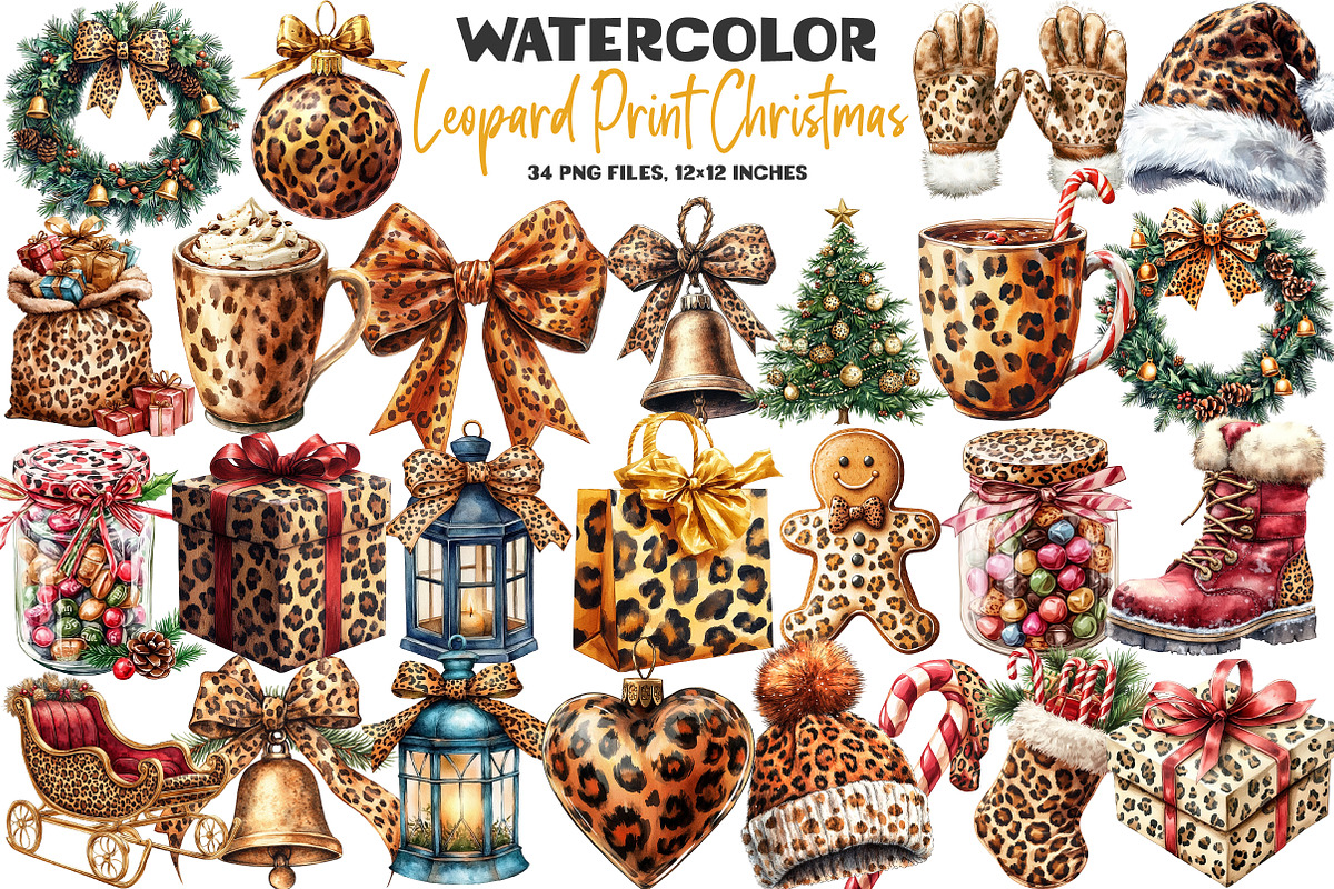 Leopard Print Christmas Clipart, an Illustration by DreamArtGraphic (Photo 1 of 5)