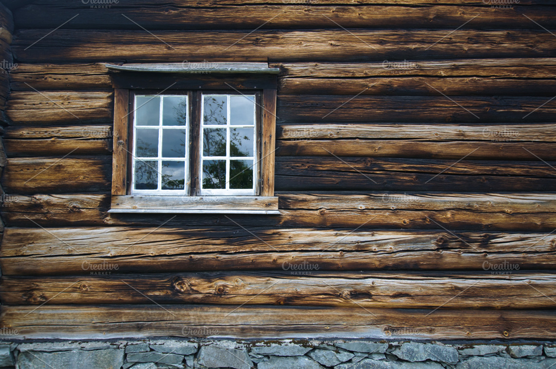 Dark timbered wooden wall with window, an Abstract Photo by Edgieus