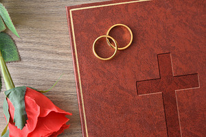 Gold Rings and Red Rose Beside a Leather Book, an Abstract Photo by Davizro's Market
